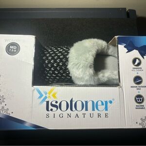 Isotoner Women Memory Foam Hoodback Faux Fur Slip-On Slippers Extra Cushion